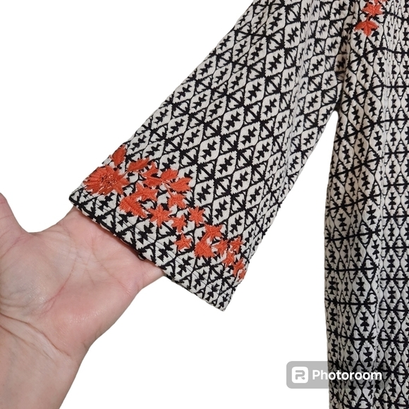 Anthropologie THML Shift Dress Aztec Embroidered Houndstooth 3/4 Sleeve sz  M - Picture 3 of 8